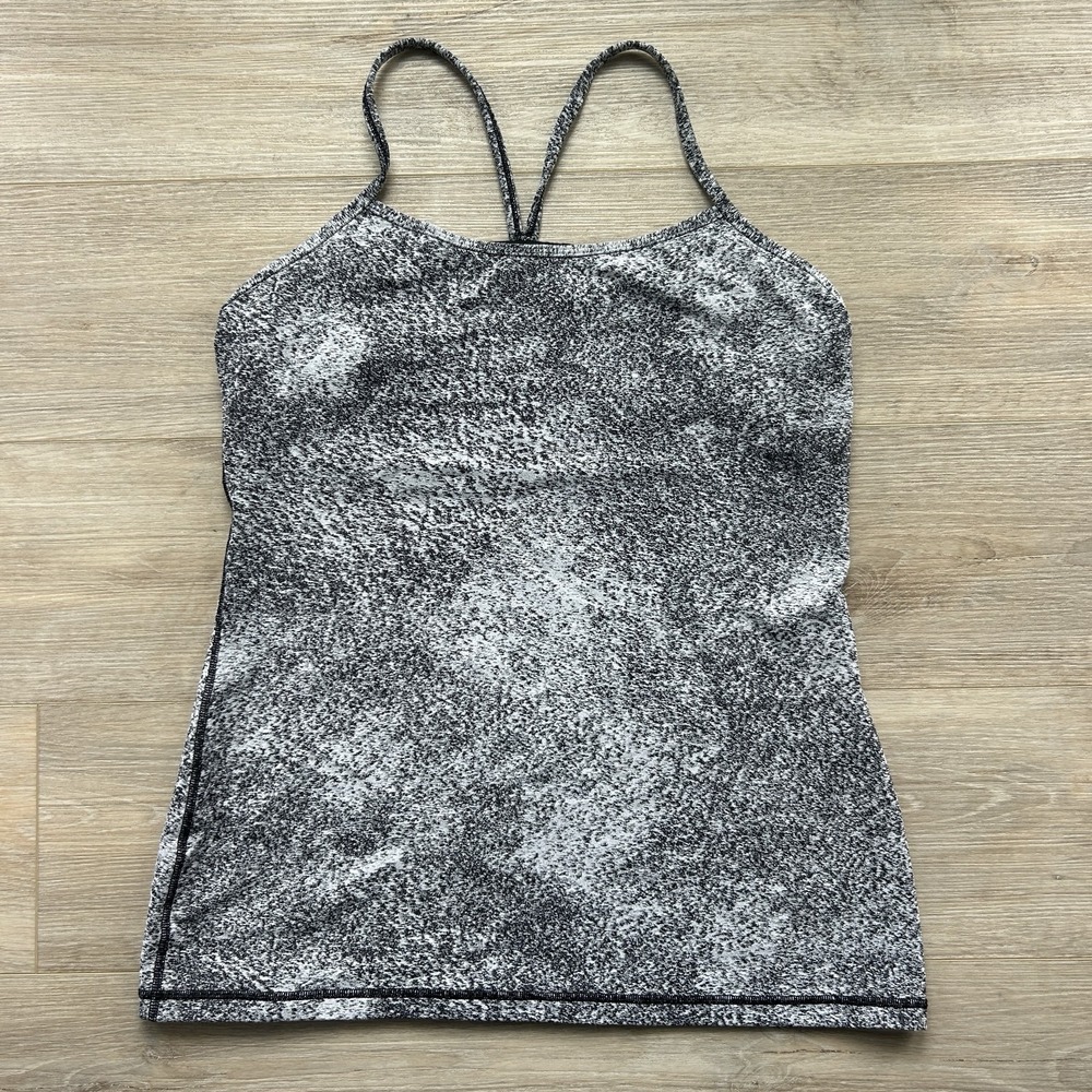 Lululemon‎ Size 12 Power Y Tank Luon Spray Jacquard White Black
